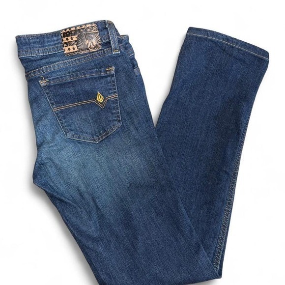 Volcom Denim - Volcom Stone Womens Size 7 Static Skinny Straight Leg Low Rise Medium Wash Jeans